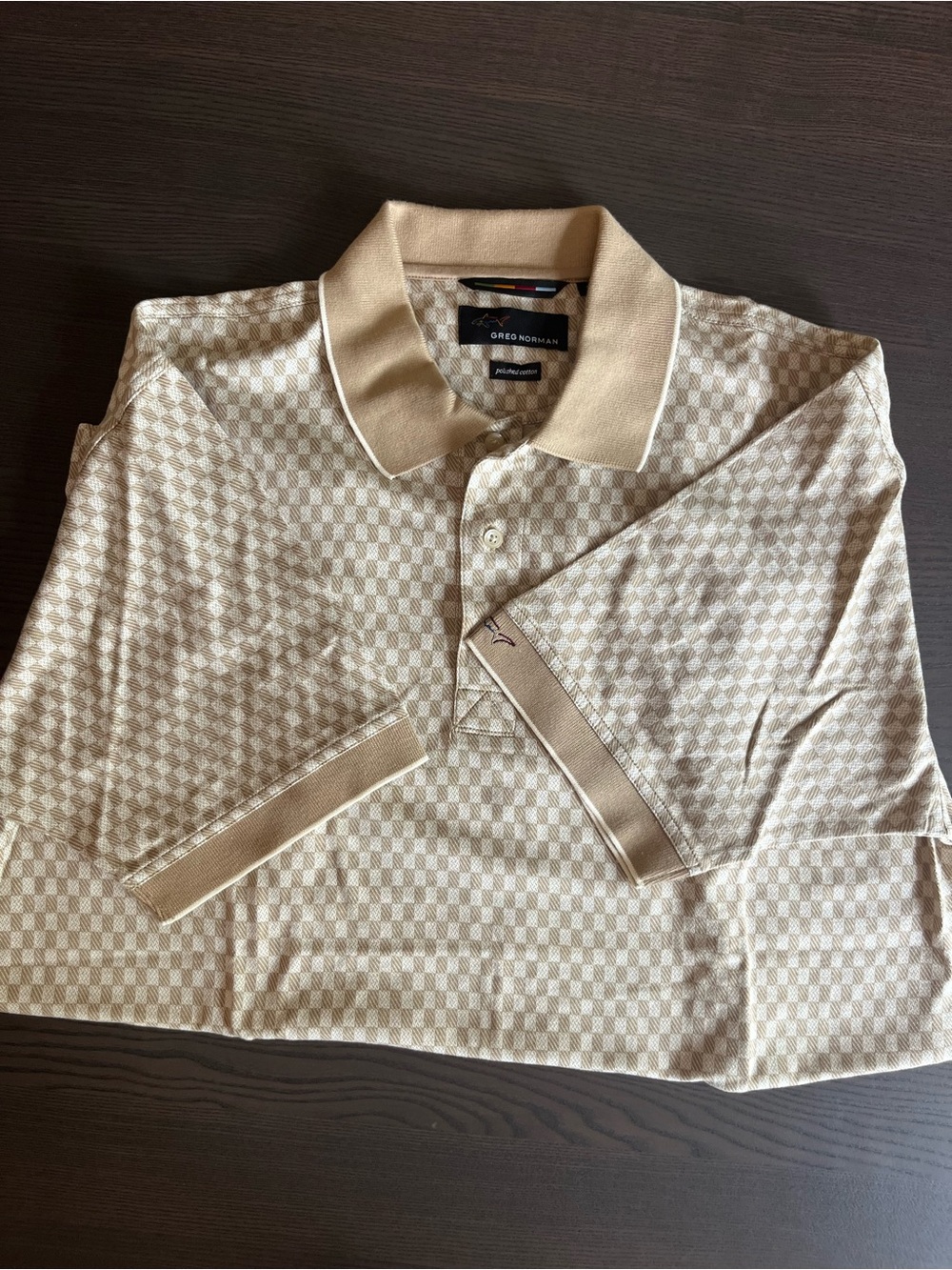 Greg Norman Collection Men’s Beige Check Polo Shirt L Polished cotton